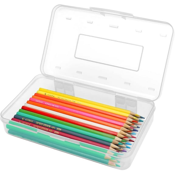 Plastic Pencil Box, Large Capacity Clear Pencil Case, 1 Pack Hard Pencil Case, Clear Crayon Box with Snap-tight Lid Stackable Design, Plastic Storage Box for Office Supplies, Transparent