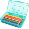 thumbnail image 1 of Plastic Pencil Box, Large Capacity Clear Pencil Case, 1 Pack Hard Pencil Case, Clear Crayon Box with Snap-tight Lid Stackable Design, Plastic Storage Box for Office Supplies, Sky Blue, 1 of 9