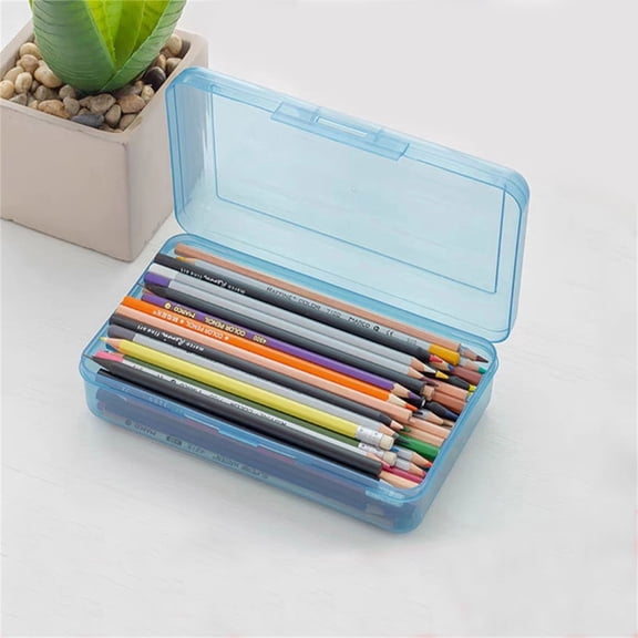 Plastic Pencil Box Large Capacity Clear Pencil Case with Snap-Tight Lid - Stackable Office Supplies Storage Organizer Box for Pens Markers Scissors - 8.1 x 4.8 x 2.3 Inches Single Pack