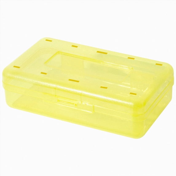 Plastic Pencil Box Large Capacity Pencil Boxes Clear Boxes with Snap-Tight Lid Stackable Design And Stylish Office Supplies Storage Organizer Box Yellow