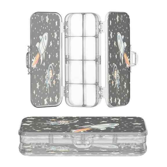 Plastic Pencil Box Large Capacity Pencil Boxes Clear Boxes with Snap-Tight Lid Stylish Office Supplies Storage Organizer Box An Astronaut and A Rocket