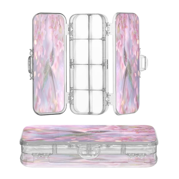 Plastic Pencil Box Large Capacity Pencil Boxes Clear Boxes with Snap-Tight Lid Stylish Office Supplies Storage Organizer Box Beautiful Pink Hummingbird
