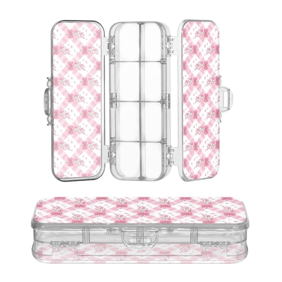 Plastic Pencil Box Large Capacity Pencil Boxes Clear Boxes with Snap-Tight Lid Stylish Office Supplies Storage Organizer Box Bows and Wildflowers Pattern