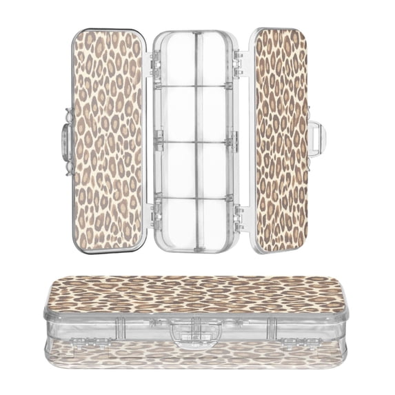 Plastic Pencil Box Large Capacity Pencil Boxes Clear Boxes with Snap-Tight Lid Stylish Office Supplies Storage Organizer Box Brown Leopard Print Pattern