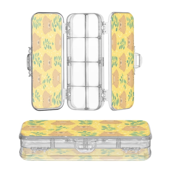 Plastic Pencil Box Large Capacity Pencil Boxes Clear Boxes with Snap-Tight Lid Stylish Office Supplies Storage Organizer Box Capybara and Green Leaves