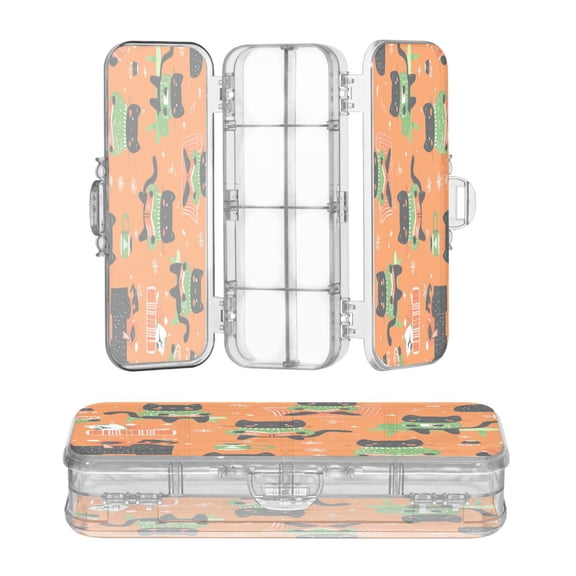 Plastic Pencil Box Large Capacity Pencil Boxes Clear Boxes with Snap-Tight Lid Stylish Office Supplies Storage Organizer Box Cartoon Black Cats Pattern