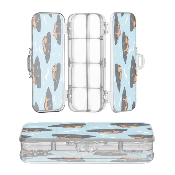 Plastic Pencil Box Large Capacity Pencil Boxes Clear Boxes with Snap-Tight Lid Stylish Office Supplies Storage Organizer Box Cartoon Dog Faces and Bones