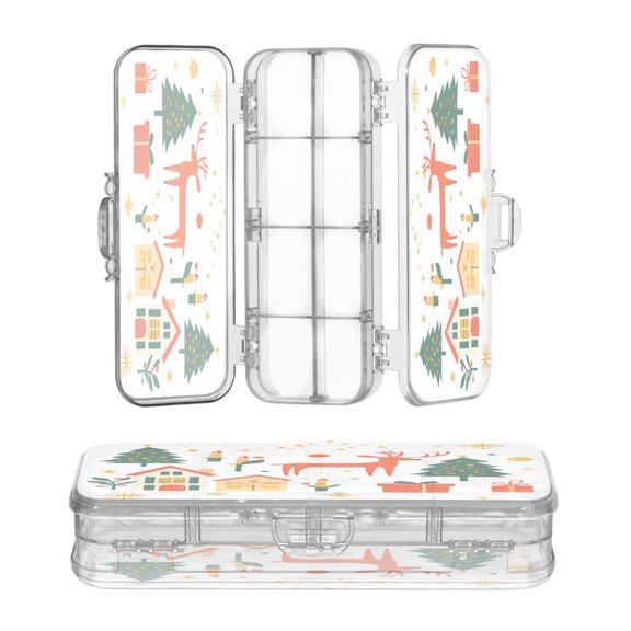 Plastic Pencil Box Large Capacity Pencil Boxes Clear Boxes with Snap-Tight Lid Stylish Office Supplies Storage Organizer Box Christmas Element Clipart