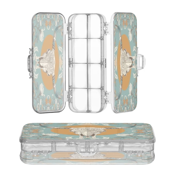 Plastic Pencil Box Large Capacity Pencil Boxes Clear Boxes with Snap-Tight Lid Stylish Office Supplies Storage Organizer Box Cow Skull and Moon Pattern