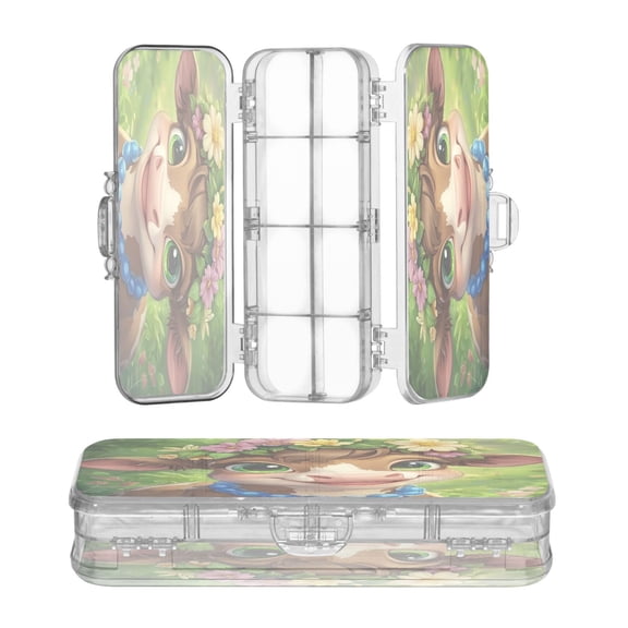 Plastic Pencil Box Large Capacity Pencil Boxes Clear Boxes with Snap-Tight Lid Stylish Office Supplies Storage Organizer Box Cows with Smiles on Faces