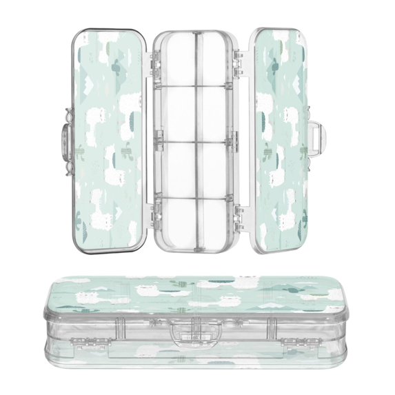 Plastic Pencil Box Large Capacity Pencil Boxes Clear Boxes with Snap-Tight Lid Stylish Office Supplies Storage Organizer Box Cute Cartoon Llama Pattern