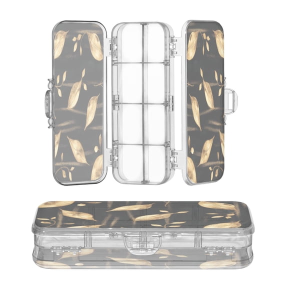 Plastic Pencil Box Large Capacity Pencil Boxes Clear Boxes with Snap-Tight Lid Stylish Office Supplies Storage Organizer Box Delicate Gold Leaf Pattern