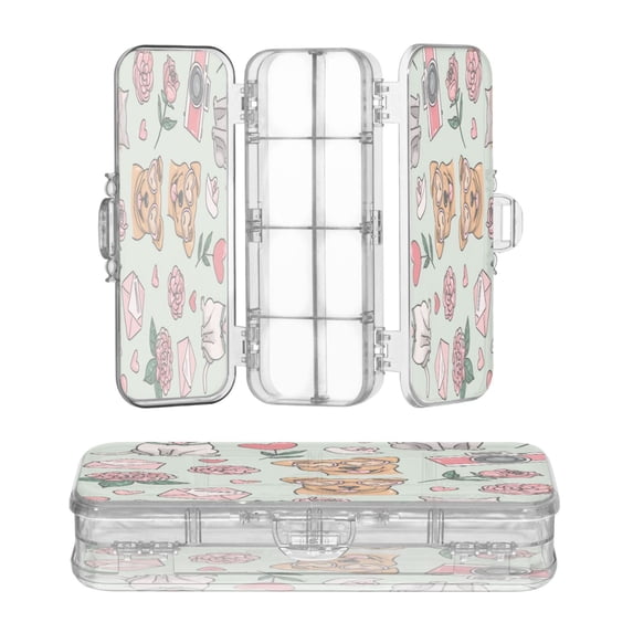 Plastic Pencil Box Large Capacity Pencil Boxes Clear Boxes with Snap-Tight Lid Stylish Office Supplies Storage Organizer Box Dog and Letter Envelopes Pattern