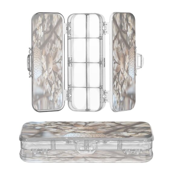 Plastic Pencil Box Large Capacity Pencil Boxes Clear Boxes with Snap-Tight Lid Stylish Office Supplies Storage Organizer Box Easter Bunny Wooden Figurine