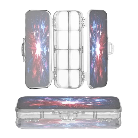 Plastic Pencil Box Large Capacity Pencil Boxes Clear Boxes with Snap-Tight Lid Stylish Office Supplies Storage Organizer Box Exploding Stars and Lights