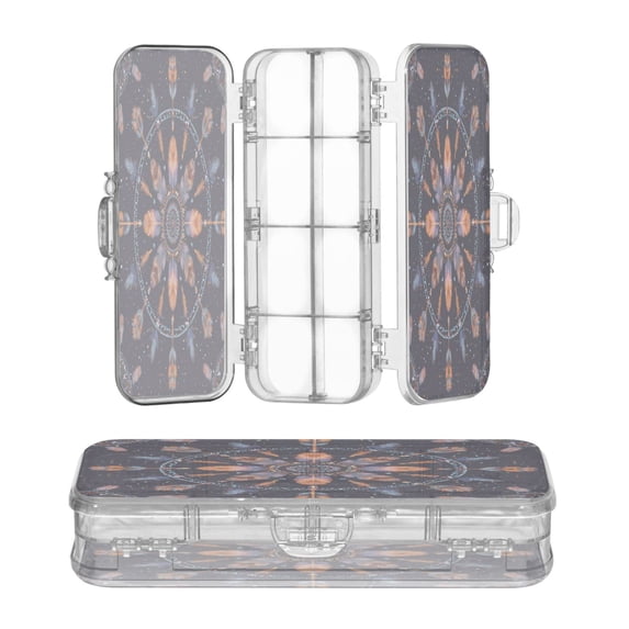 Plastic Pencil Box Large Capacity Pencil Boxes Clear Boxes with Snap-Tight Lid Stylish Office Supplies Storage Organizer Box Feathers and Beads Pattern
