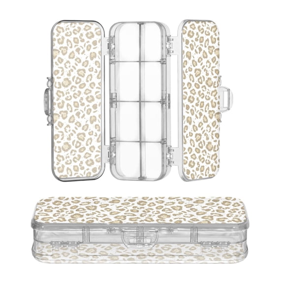 Plastic Pencil Box Large Capacity Pencil Boxes Clear Boxes with Snap-Tight Lid Stylish Office Supplies Storage Organizer Box Gold Leopard Print Pattern