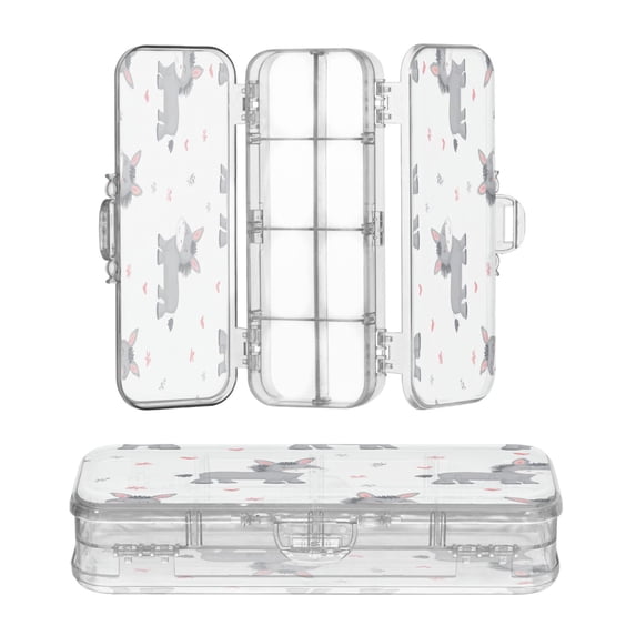 Plastic Pencil Box Large Capacity Pencil Boxes Clear Boxes with Snap-Tight Lid Stylish Office Supplies Storage Organizer Box Grey Cute Donkeys Pattern