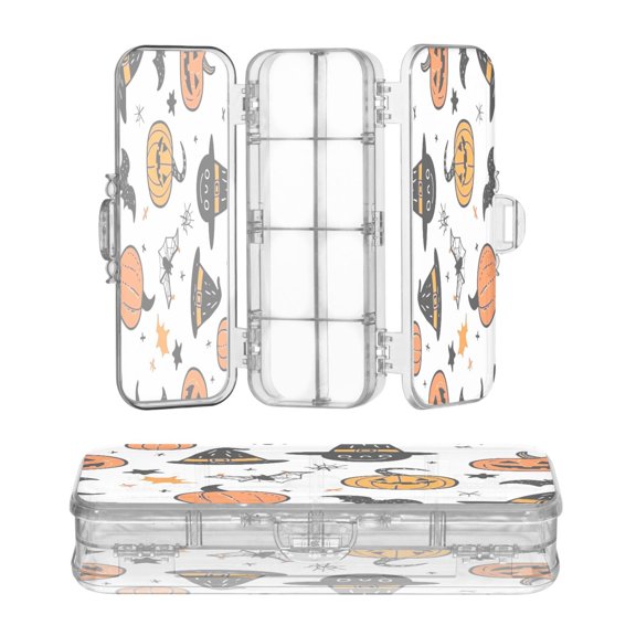 Plastic Pencil Box Large Capacity Pencil Boxes Clear Boxes with Snap-Tight Lid Stylish Office Supplies Storage Organizer Box Halloween Doodle Clip Art Set