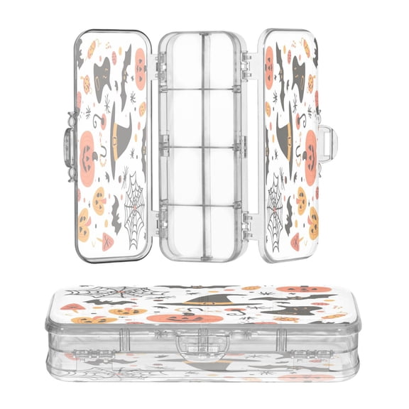 Plastic Pencil Box Large Capacity Pencil Boxes Clear Boxes with Snap-Tight Lid Stylish Office Supplies Storage Organizer Box Halloween Doodle Clip Art