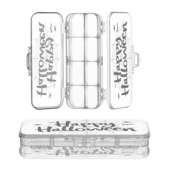 Plastic Pencil Box Large Capacity Pencil Boxes Clear Boxes with Snap-Tight Lid Stylish Office Supplies Storage Organizer Box Happy Halloween with Spider Web