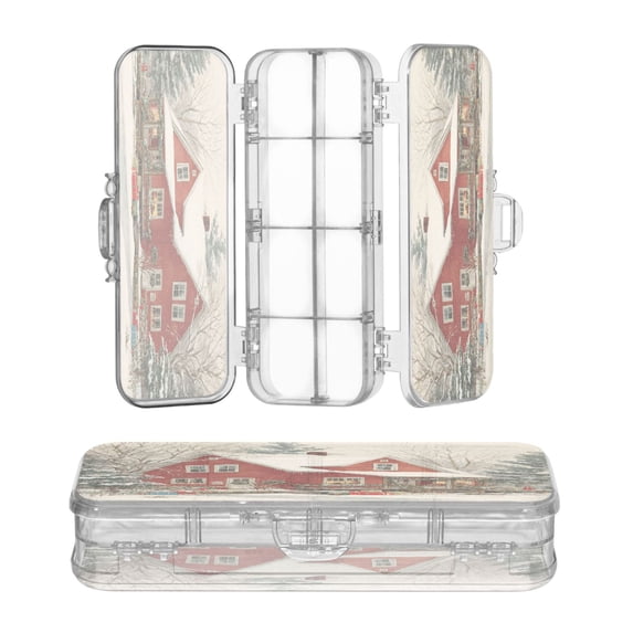 Plastic Pencil Box Large Capacity Pencil Boxes Clear Boxes with Snap-Tight Lid Stylish Office Supplies Storage Organizer Box House with Snow-covered Roof