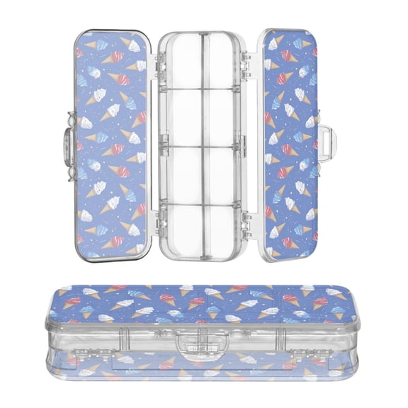 Plastic Pencil Box Large Capacity Pencil Boxes Clear Boxes with Snap-Tight Lid Stylish Office Supplies Storage Organizer Box Ice Cream Cones and Shooting Stars