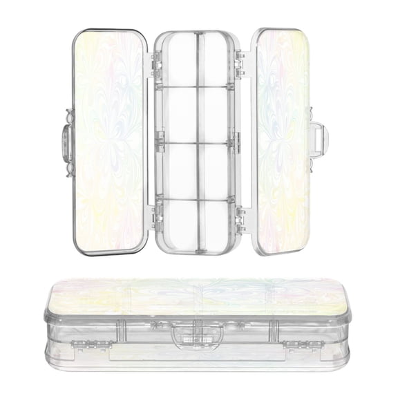 Plastic Pencil Box Large Capacity Pencil Boxes Clear Boxes with Snap-Tight Lid Stylish Office Supplies Storage Organizer Box Light Yellow Complex Lace
