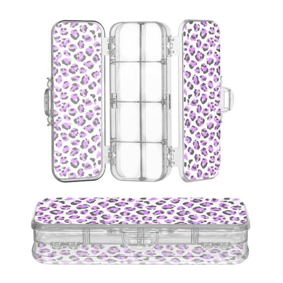 Plastic Pencil Box Large Capacity Pencil Boxes Clear Boxes with Snap-Tight Lid Stylish Office Supplies Storage Organizer Box Neon Purple Leopard Print