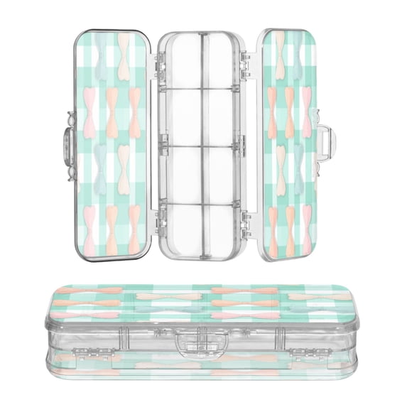 Plastic Pencil Box Large Capacity Pencil Boxes Clear Boxes with Snap-Tight Lid Stylish Office Supplies Storage Organizer Box Pastel Green and Peach Bows