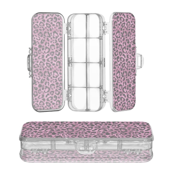 Plastic Pencil Box Large Capacity Pencil Boxes Clear Boxes with Snap-Tight Lid Stylish Office Supplies Storage Organizer Box Pink Glitter Cheetah Print