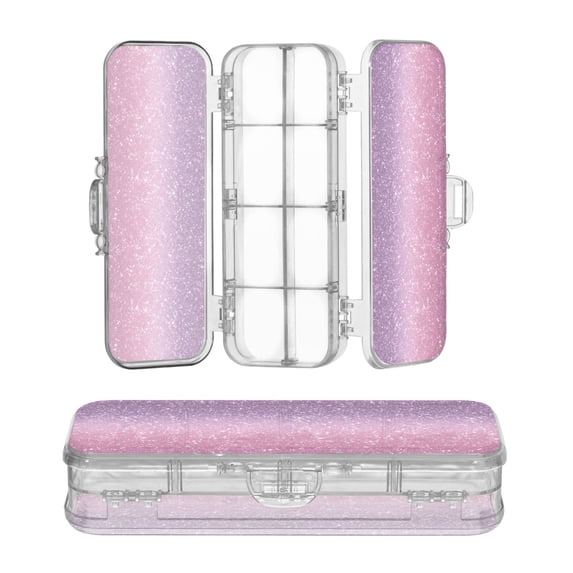 Plastic Pencil Box Large Capacity Pencil Boxes Clear Boxes with Snap-Tight Lid Stylish Office Supplies Storage Organizer Box Pink and Purple Glitter Pattern