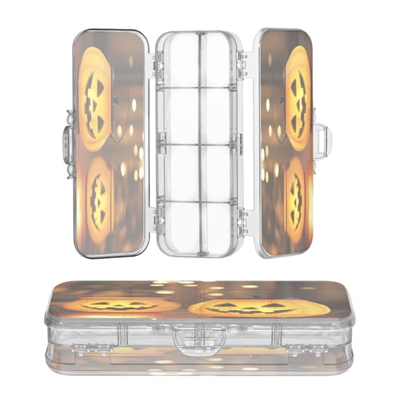 Plastic Pencil Box Large Capacity Pencil Boxes Clear Boxes with Snap-Tight Lid Stylish Office Supplies Storage Organizer Box Pumpkin Shaped Jar and Bucket
