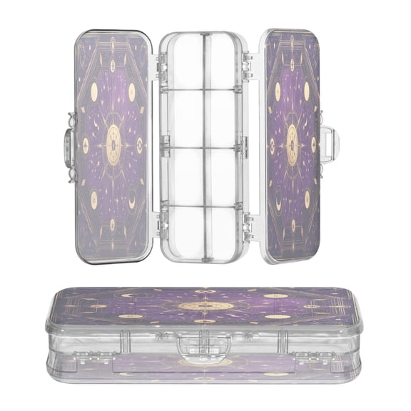Plastic Pencil Box Large Capacity Pencil Boxes Clear Boxes with Snap-Tight Lid Stylish Office Supplies Storage Organizer Box Purple Celestial Octagon Pattern