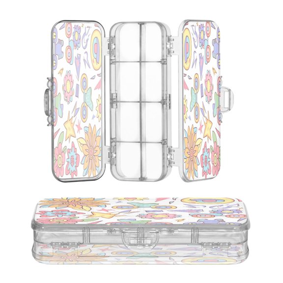 Plastic Pencil Box Large Capacity Pencil Boxes Clear Boxes with Snap-Tight Lid Stylish Office Supplies Storage Organizer Box Roller Skates and Flowers
