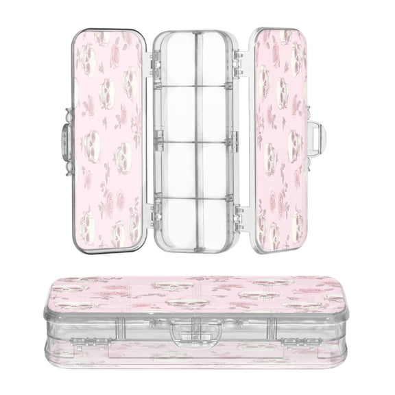 Plastic Pencil Box Large Capacity Pencil Boxes Clear Boxes with Snap-Tight Lid Stylish Office Supplies Storage Organizer Box Rose Skulls and Roses Pattern