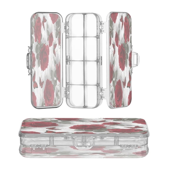 Plastic Pencil Box Large Capacity Pencil Boxes Clear Boxes with Snap-Tight Lid Stylish Office Supplies Storage Organizer Box Roses and Butterflies Pattern