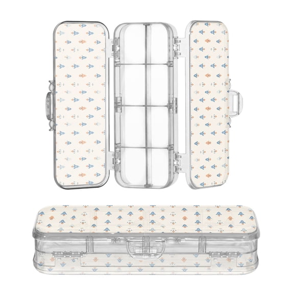 Plastic Pencil Box Large Capacity Pencil Boxes Clear Boxes with Snap-Tight Lid Stylish Office Supplies Storage Organizer Box Simple Rocket Ships Pattern