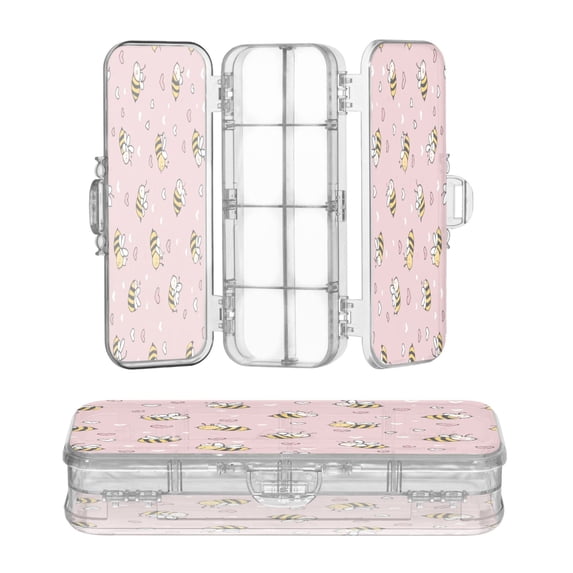 Plastic Pencil Box Large Capacity Pencil Boxes Clear Boxes with Snap-Tight Lid Stylish Office Supplies Storage Organizer Box Small Heart and Bee Patterns