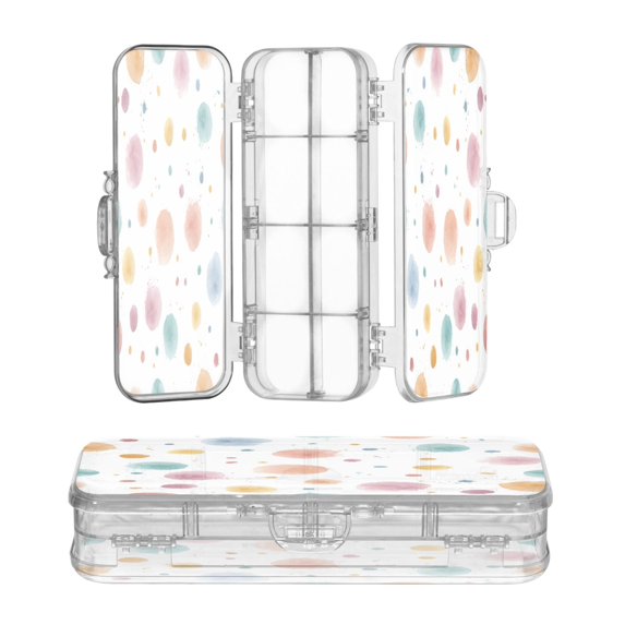 Plastic Pencil Box Large Capacity Pencil Boxes Clear Boxes with Snap-Tight Lid Stylish Office Supplies Storage Organizer Box Small Watercolor Splashes and Dots