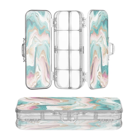 Plastic Pencil Box Large Capacity Pencil Boxes Clear Boxes with Snap-Tight Lid Stylish Office Supplies Storage Organizer Box Teal Swirling Marble Pattern