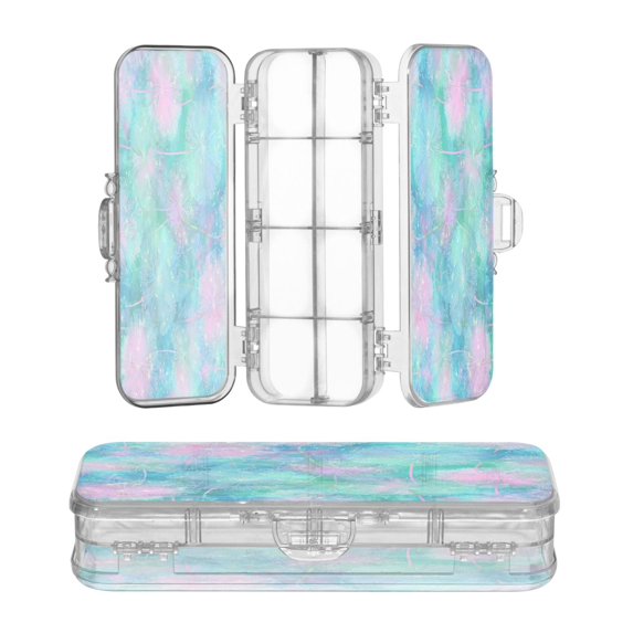Plastic Pencil Box Large Capacity Pencil Boxes Clear Boxes with Snap-Tight Lid Stylish Office Supplies Storage Organizer Box Tie-dye Dandelions Pattern
