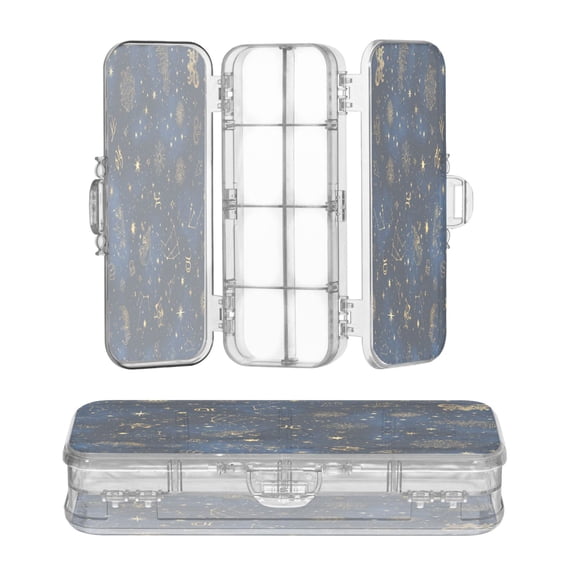 Plastic Pencil Box Large Capacity Pencil Boxes Clear Boxes with Snap-Tight Lid Stylish Office Supplies Storage Organizer Box Twinkling Stars and Constellations