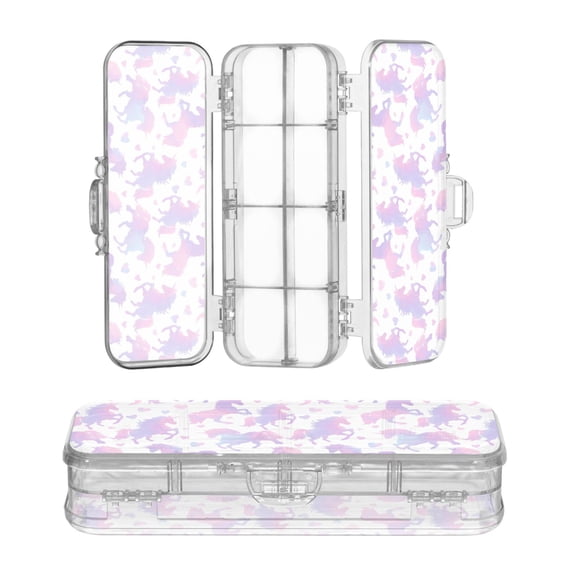 Plastic Pencil Box Large Capacity Pencil Boxes Clear Boxes with Snap-Tight Lid Stylish Office Supplies Storage Organizer Box Unicorn Silhouette Pattern