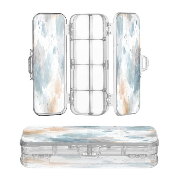 Plastic Pencil Box Large Capacity Pencil Boxes Clear Boxes with Snap-Tight Lid Stylish Office Supplies Storage Organizer Box Watercolor Ink Splashes Pattern
