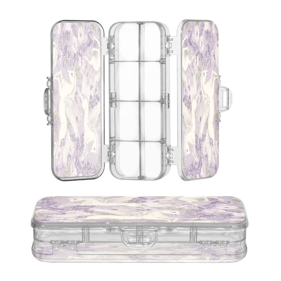 Plastic Pencil Box Large Capacity Pencil Boxes Clear Boxes with Snap-Tight Lid Stylish Office Supplies Storage Organizer Box White Unicorns and Pegasi