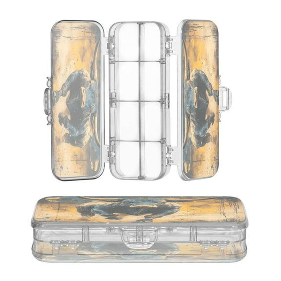 Plastic Pencil Box Large Capacity Pencil Boxes Clear Boxes with Snap-Tight Lid Stylish Office Supplies Storage Organizer Box A Bull Charging
