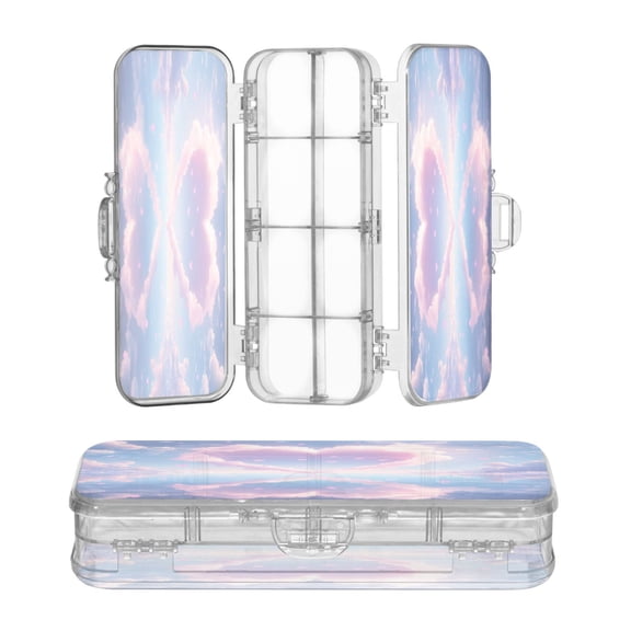 Plastic Pencil Box Large Capacity Pencil Boxes Clear Boxes with Snap-Tight Lid Stylish Office Supplies Storage Organizer Box A Heart-shaped Cloud