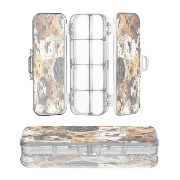 Plastic Pencil Box Large Capacity Pencil Boxes Clear Boxes with Snap-Tight Lid Stylish Office Supplies Storage Organizer Box A Large Group Of Dogs