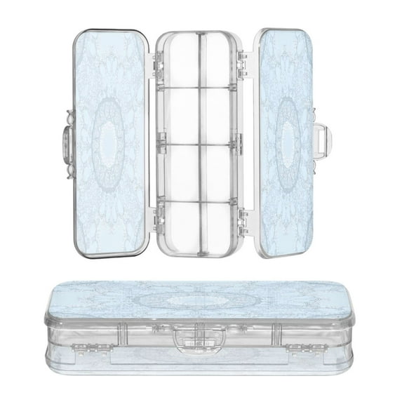Plastic Pencil Box Large Capacity Pencil Boxes Clear Boxes with Snap-Tight Lid Stylish Office Supplies Storage Organizer Box A Light Blue Pattern